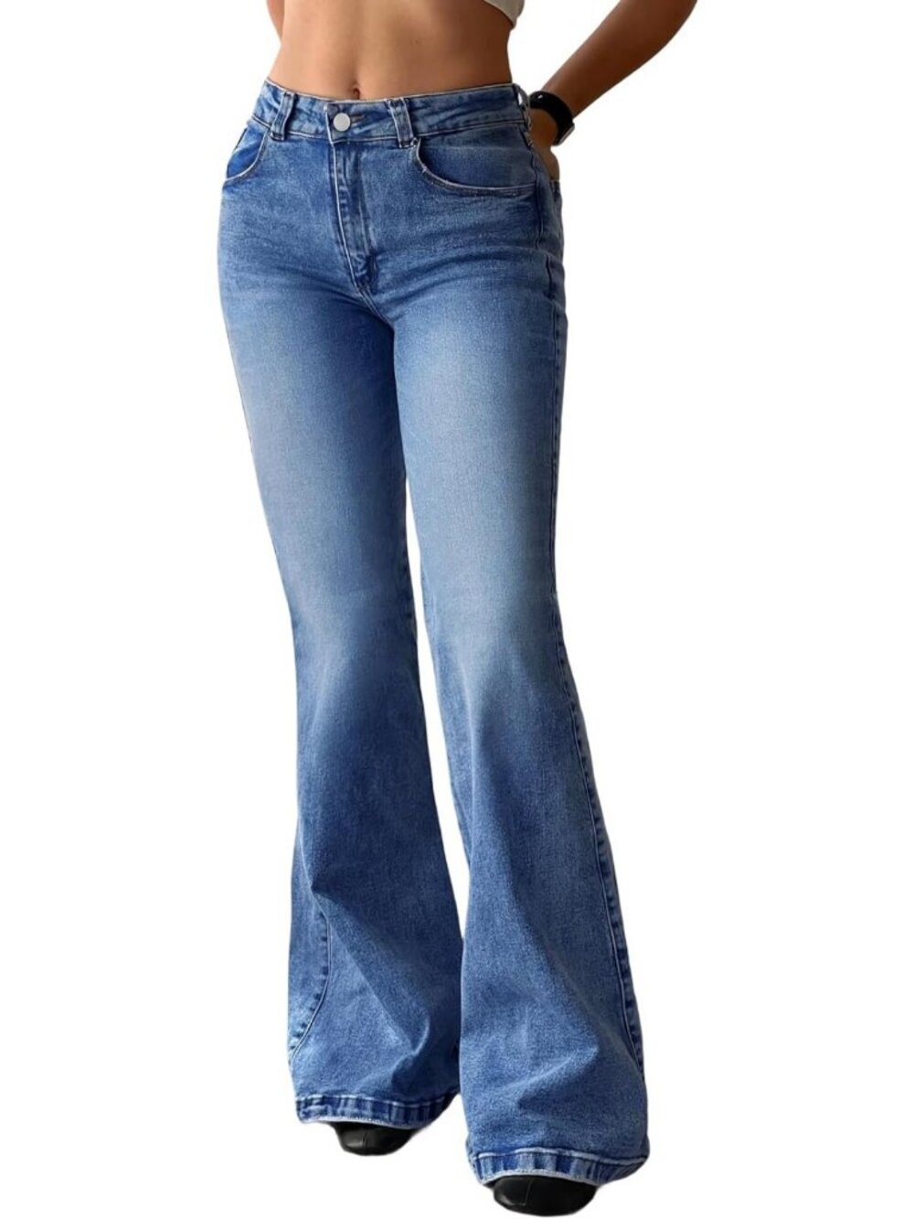 Trendy 90s Bootcut Flare Jeans for Women - Mid-High Waisted Stretchy Denim Pants